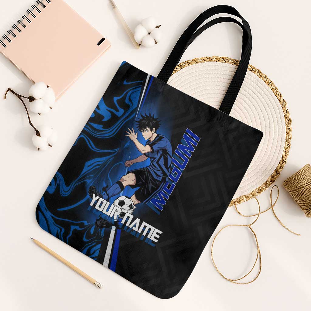 Custom Megumi Fushiguro Jujutsu Kaisen Tote Bag Blue Flames Soccer Theme Anime