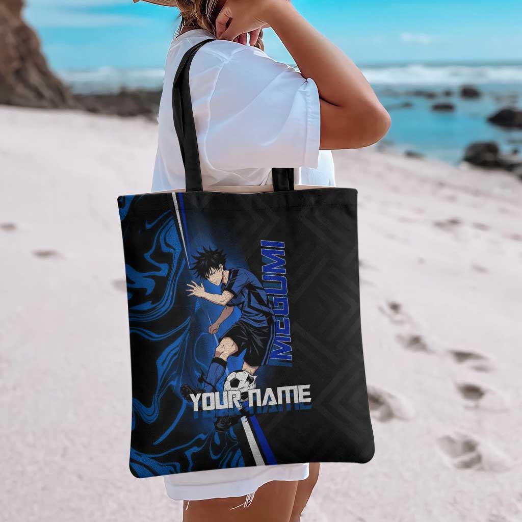 Custom Megumi Fushiguro Jujutsu Kaisen Tote Bag Blue Flames Soccer Theme Anime