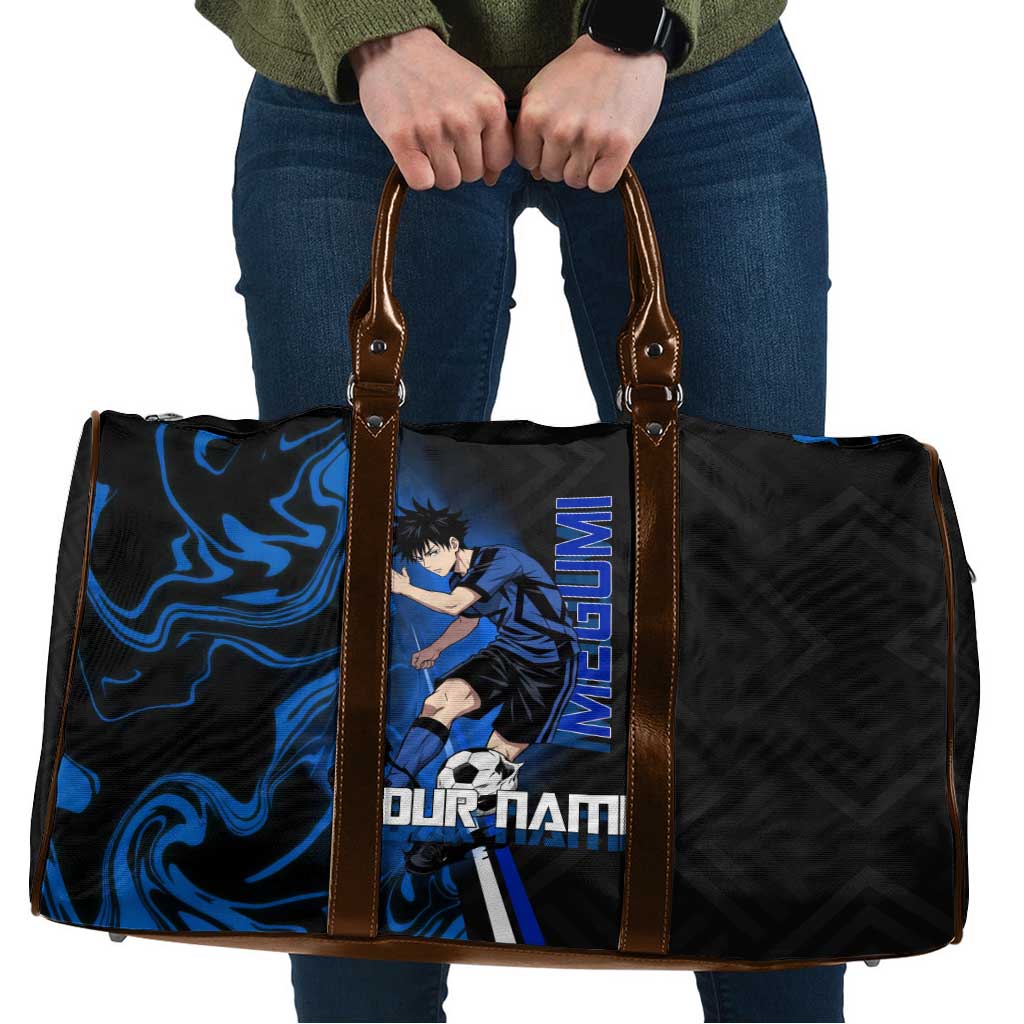 Custom Megumi Fushiguro Jujutsu Kaisen Travel Bag Blue Flames Soccer Theme Anime