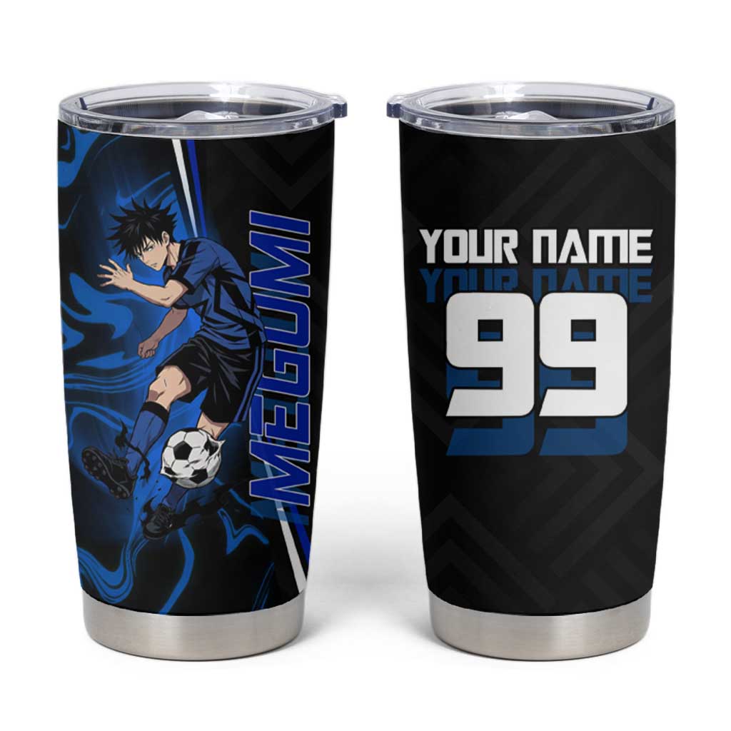 Custom Megumi Fushiguro Jujutsu Kaisen Tumbler Cup Blue Flames Soccer Theme Anime