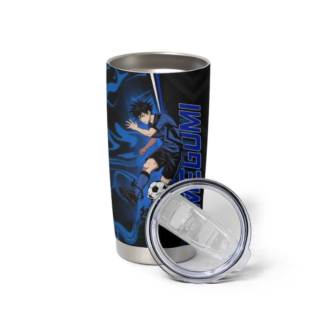 Custom Megumi Fushiguro Jujutsu Kaisen Tumbler Cup Blue Flames Soccer Theme Anime