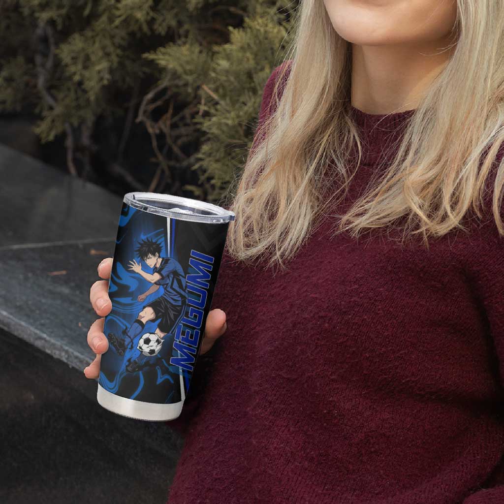 Custom Megumi Fushiguro Jujutsu Kaisen Tumbler Cup Blue Flames Soccer Theme Anime