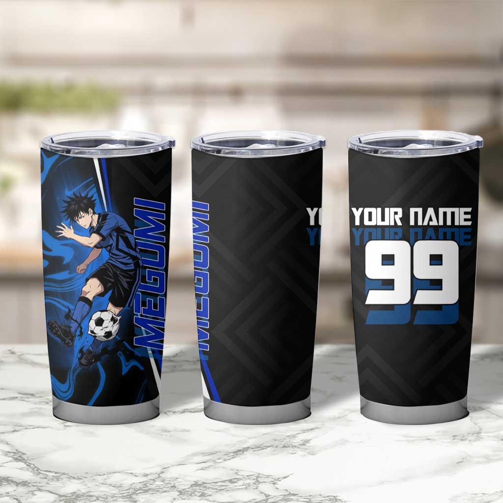 Custom Megumi Fushiguro Jujutsu Kaisen Tumbler Cup Blue Flames Soccer Theme Anime