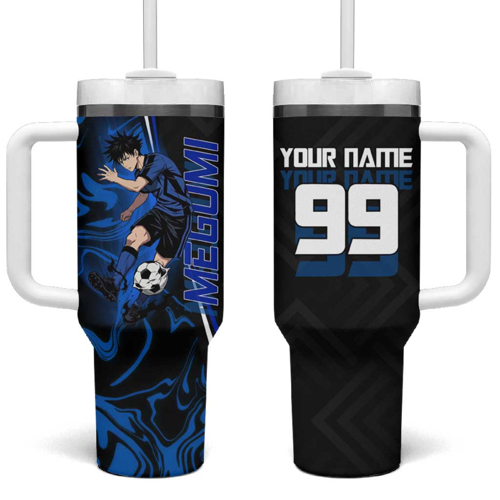 Custom Megumi Fushiguro Jujutsu Kaisen Tumbler With Handle Blue Flames Soccer Theme Anime