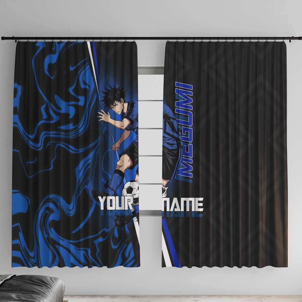 Custom Megumi Fushiguro Jujutsu Kaisen Window Curtain Blue Flames Soccer Theme Anime
