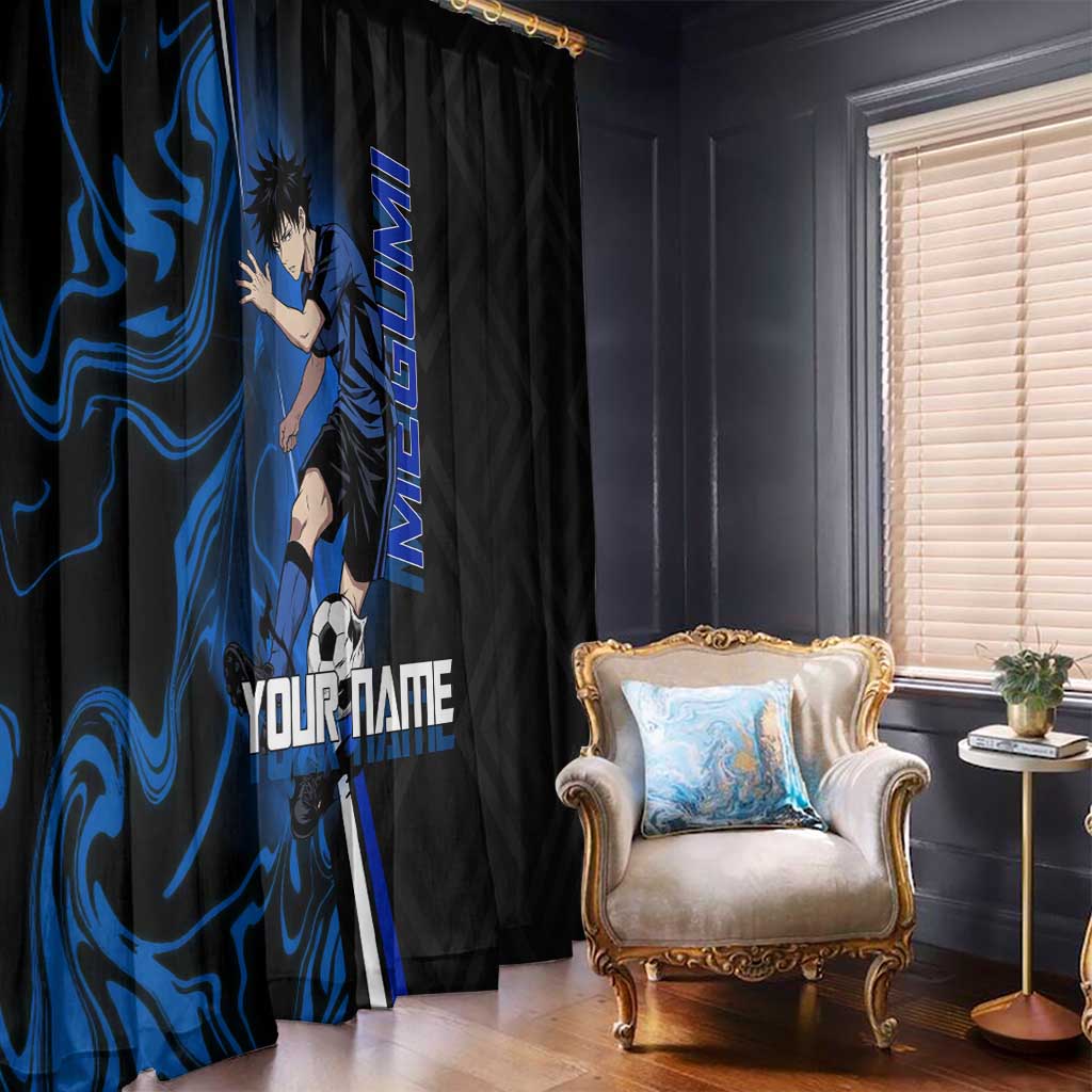Custom Megumi Fushiguro Jujutsu Kaisen Window Curtain Blue Flames Soccer Theme Anime