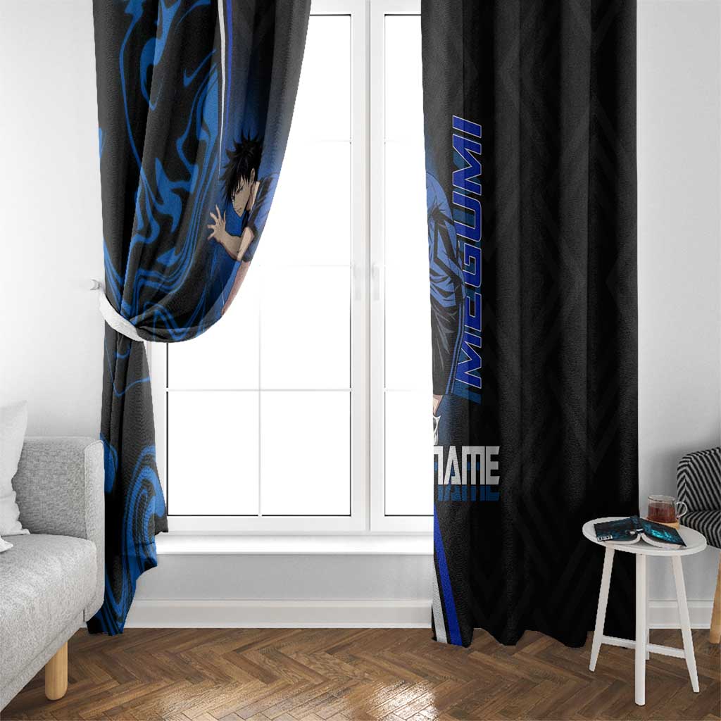 Custom Megumi Fushiguro Jujutsu Kaisen Window Curtain Blue Flames Soccer Theme Anime