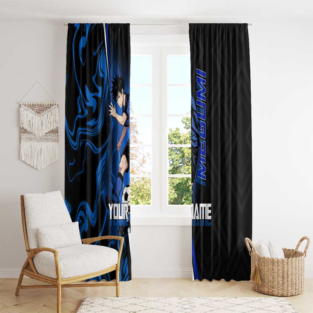 Custom Megumi Fushiguro Jujutsu Kaisen Window Curtain Blue Flames Soccer Theme Anime
