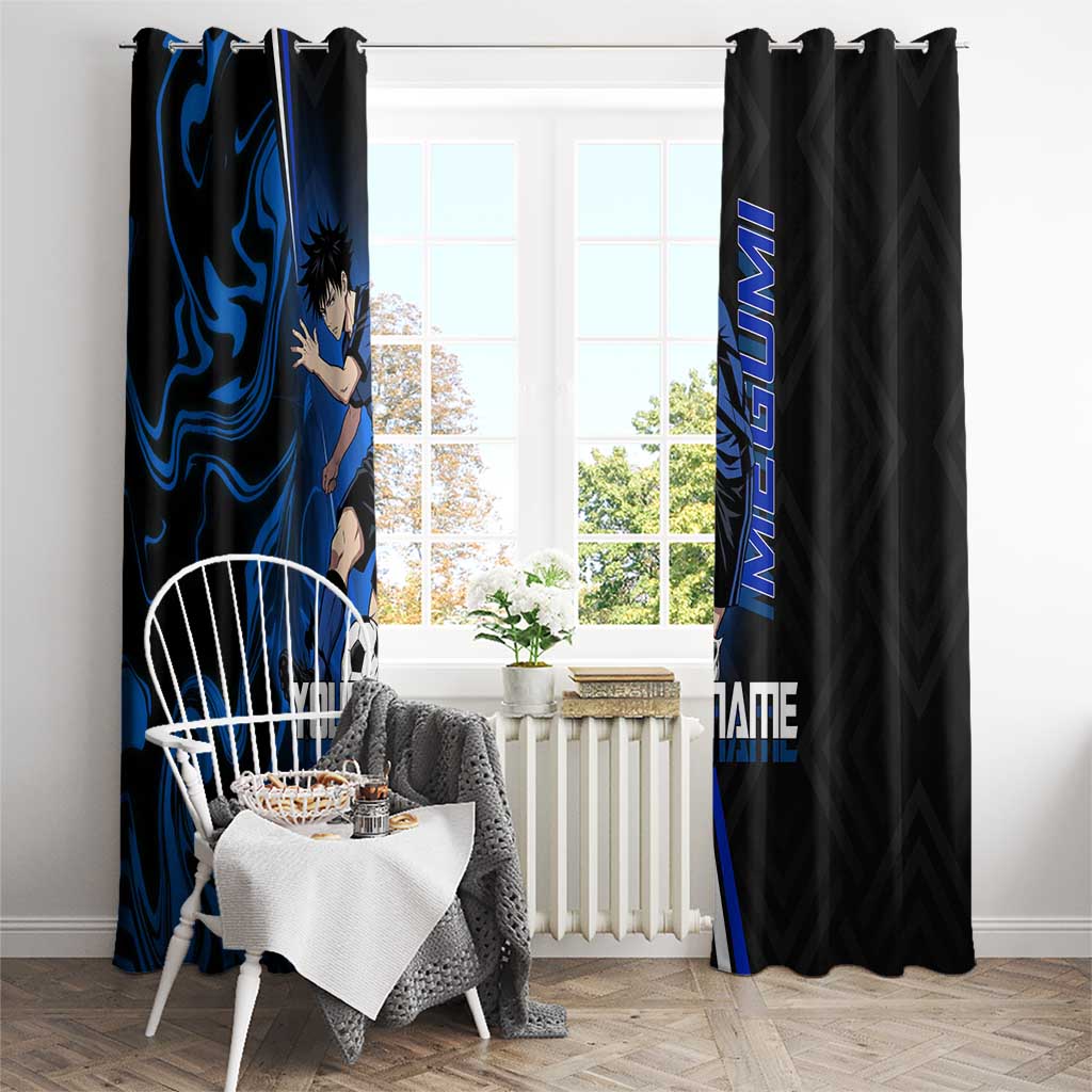 Custom Megumi Fushiguro Jujutsu Kaisen Window Curtain Blue Flames Soccer Theme Anime