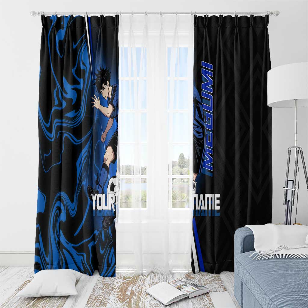 Custom Megumi Fushiguro Jujutsu Kaisen Window Curtain Blue Flames Soccer Theme Anime