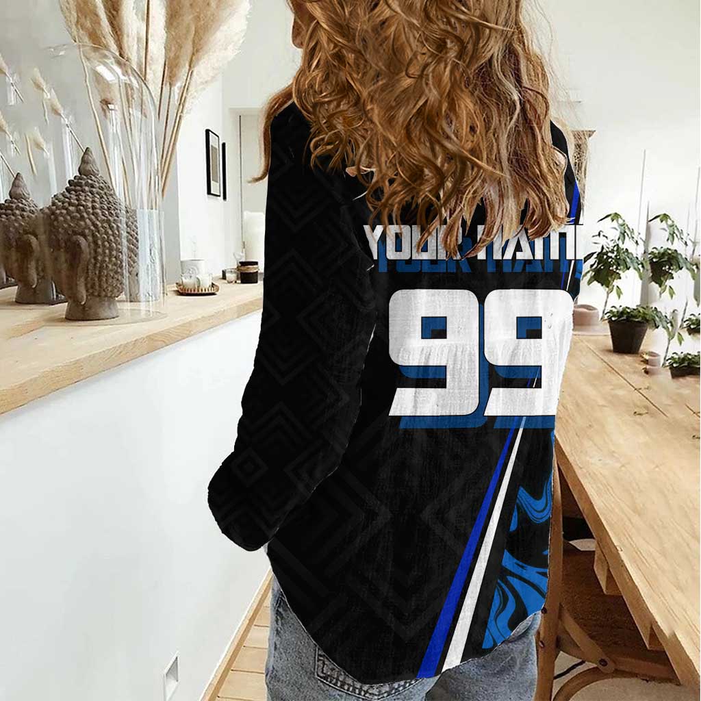 Custom Megumi Fushiguro Jujutsu Kaisen Women Casual Shirt Blue Flames Soccer Theme Anime