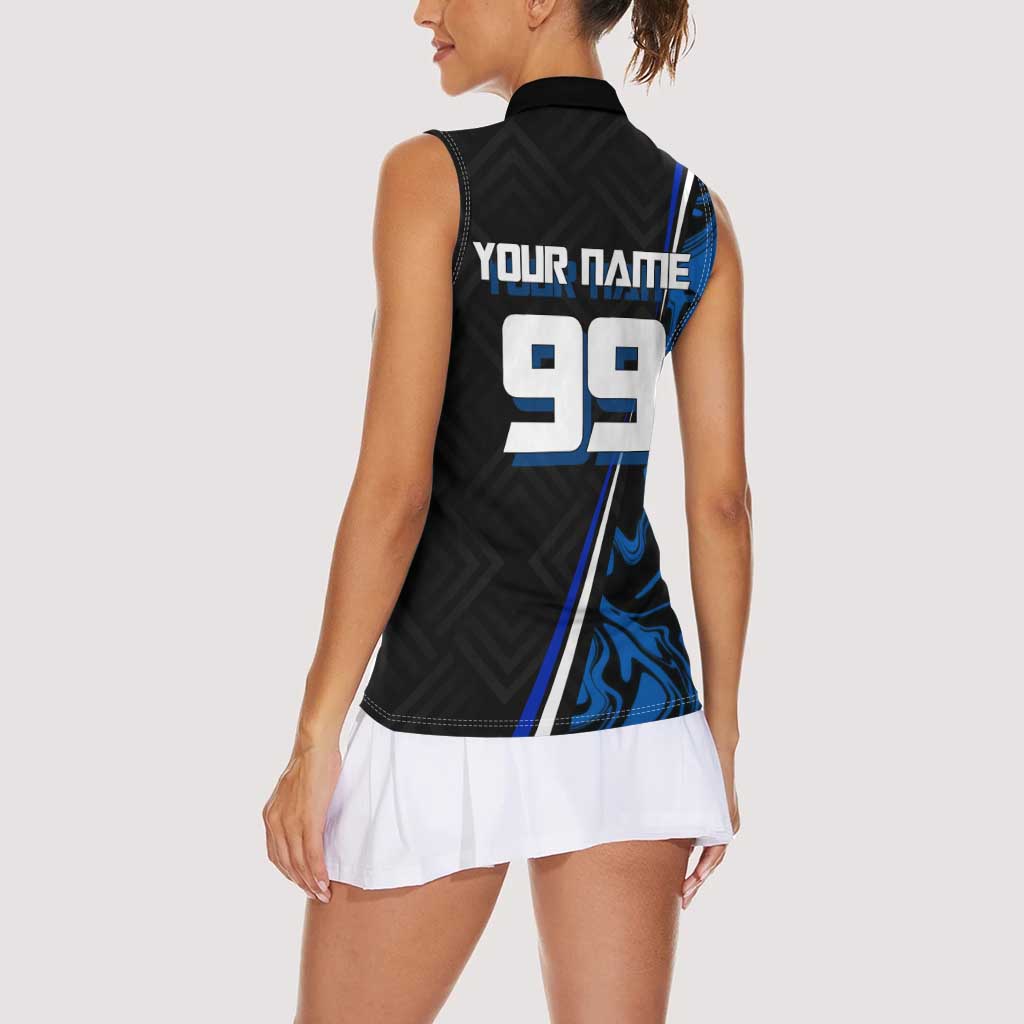 Custom Megumi Fushiguro Jujutsu Kaisen Women Sleeveless Polo Shirt Blue Flames Soccer Theme Anime
