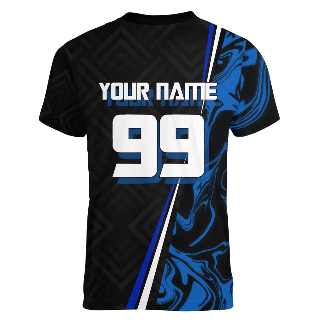 Custom Megumi Fushiguro Jujutsu Kaisen Women V-Neck T-Shirt Blue Flames Soccer Theme Anime