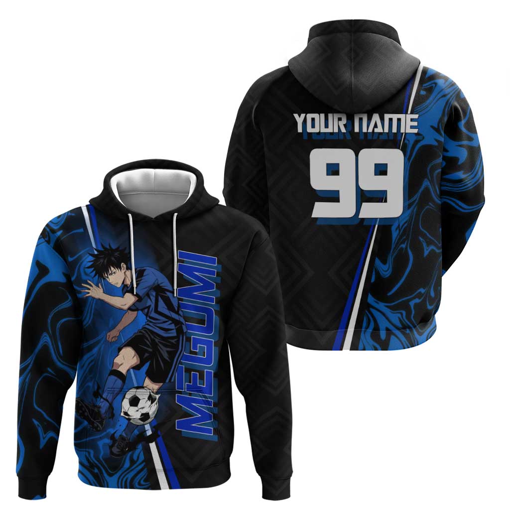 Custom Megumi Fushiguro Jujutsu Kaisen Zip Hoodie Blue Flames Soccer Theme Anime