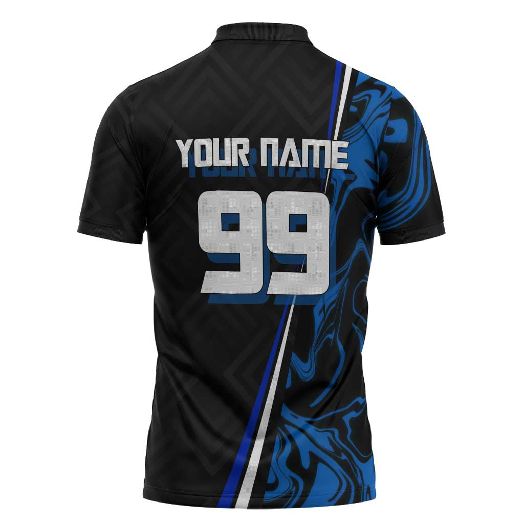 Custom Megumi Fushiguro Jujutsu Kaisen Zipper Polo Shirt Blue Flames Soccer Theme Anime