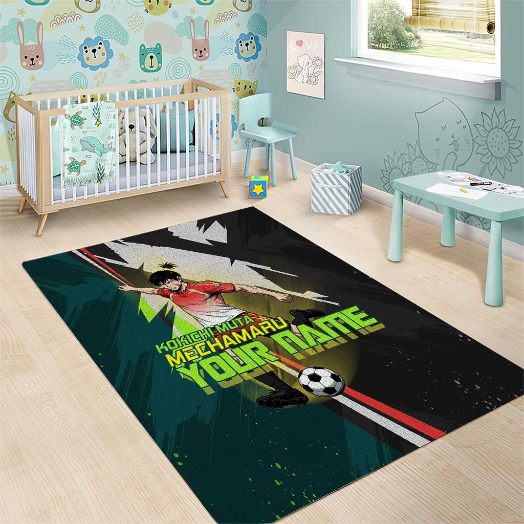 Personalized Kokichi Muta Jujutsu Kaisen Area Rug Anime Soccer Theme Red Uniform Dynamic Kick Design