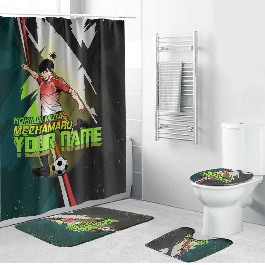 Personalized Kokichi Muta Jujutsu Kaisen Bathroom Set Anime Soccer Theme Red Uniform Dynamic Kick Design