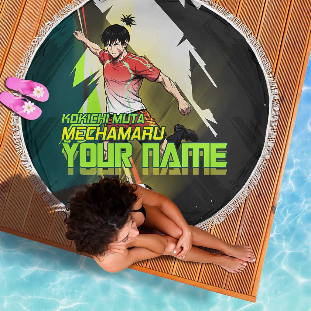 Personalized Kokichi Muta Jujutsu Kaisen Beach Blanket Anime Soccer Theme Red Uniform Dynamic Kick Design