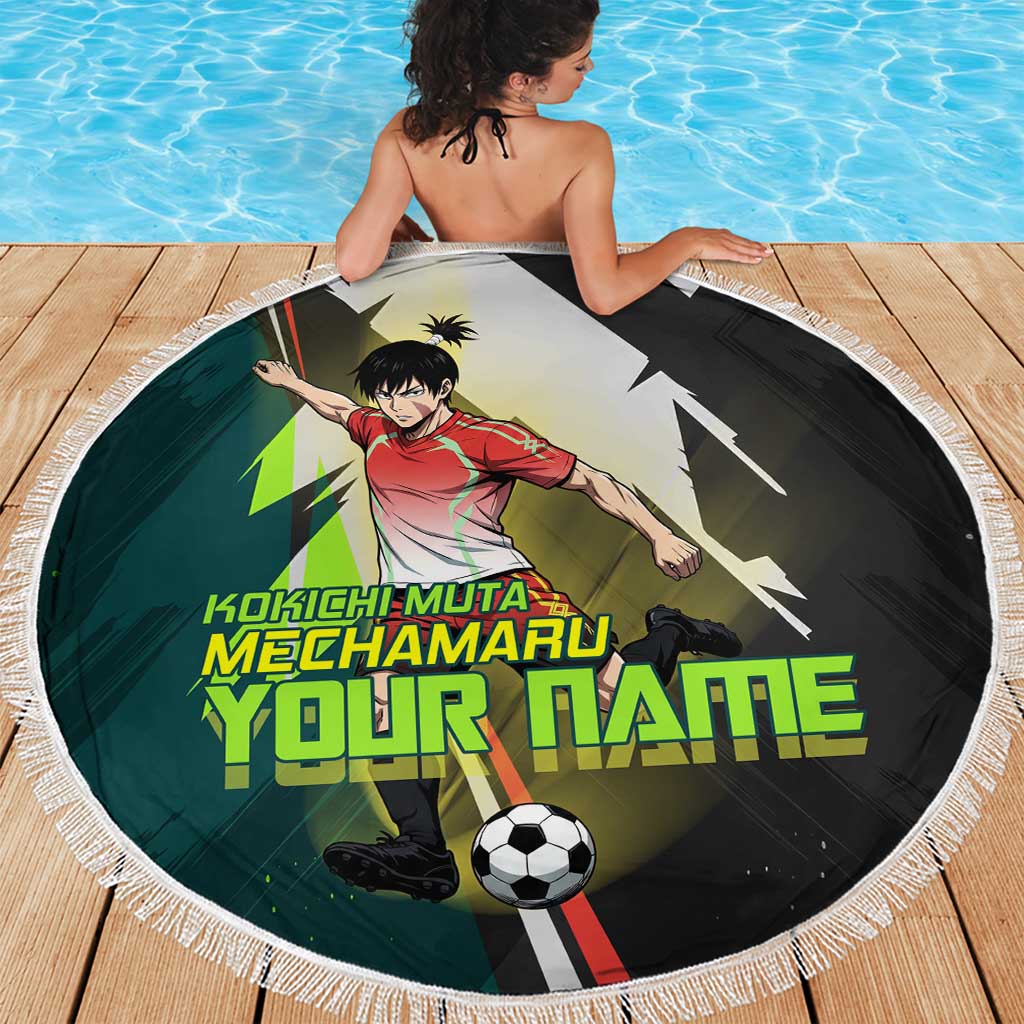 Personalized Kokichi Muta Jujutsu Kaisen Beach Blanket Anime Soccer Theme Red Uniform Dynamic Kick Design