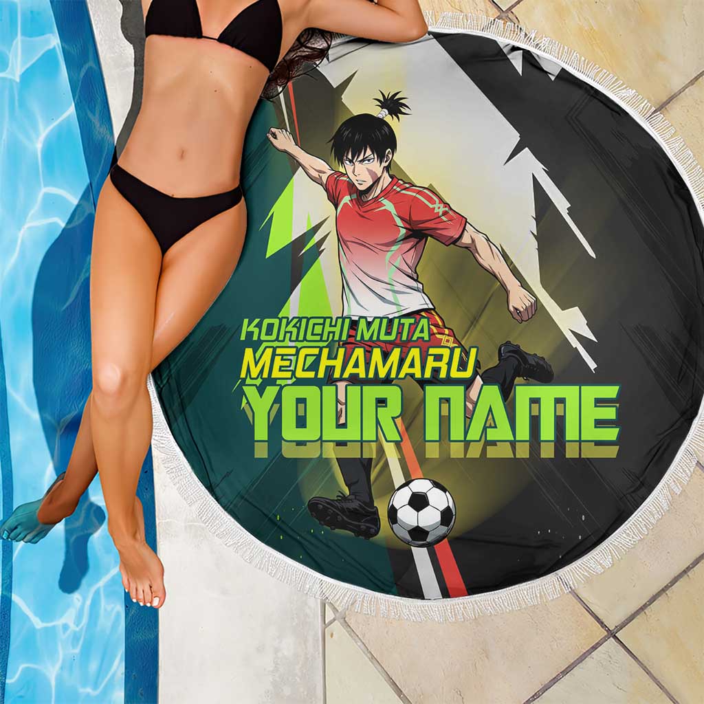 Personalized Kokichi Muta Jujutsu Kaisen Beach Blanket Anime Soccer Theme Red Uniform Dynamic Kick Design