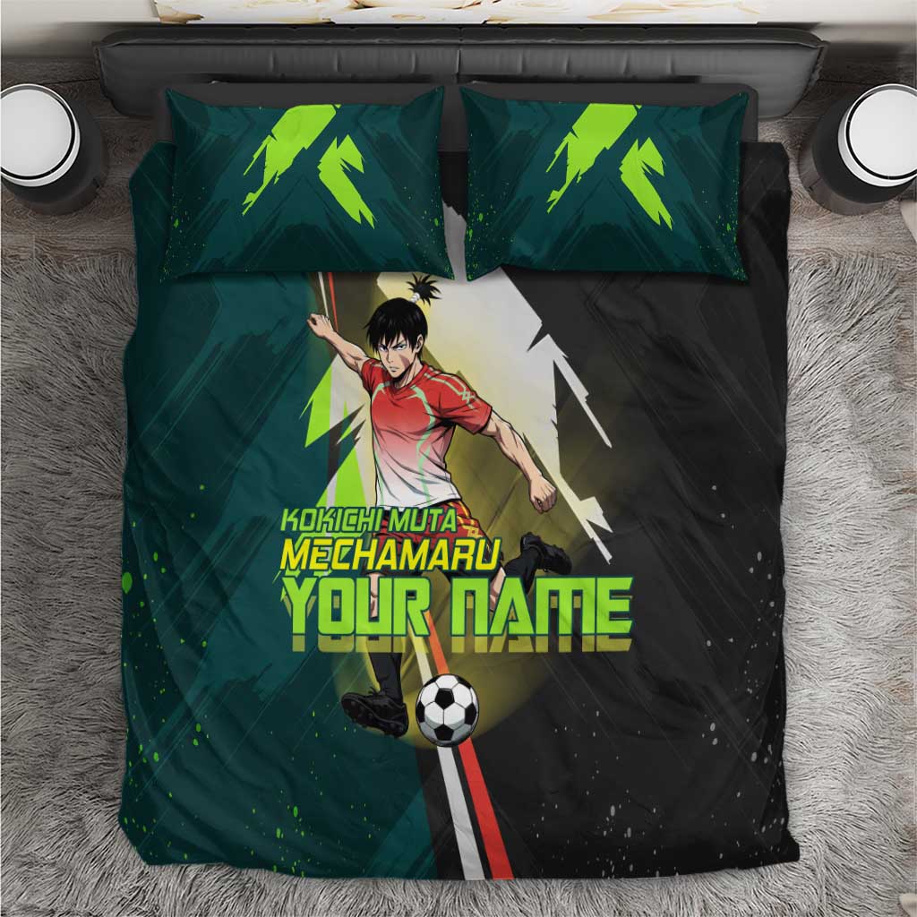 Personalized Kokichi Muta Jujutsu Kaisen Bedding Set Anime Soccer Theme Red Uniform Dynamic Kick Design