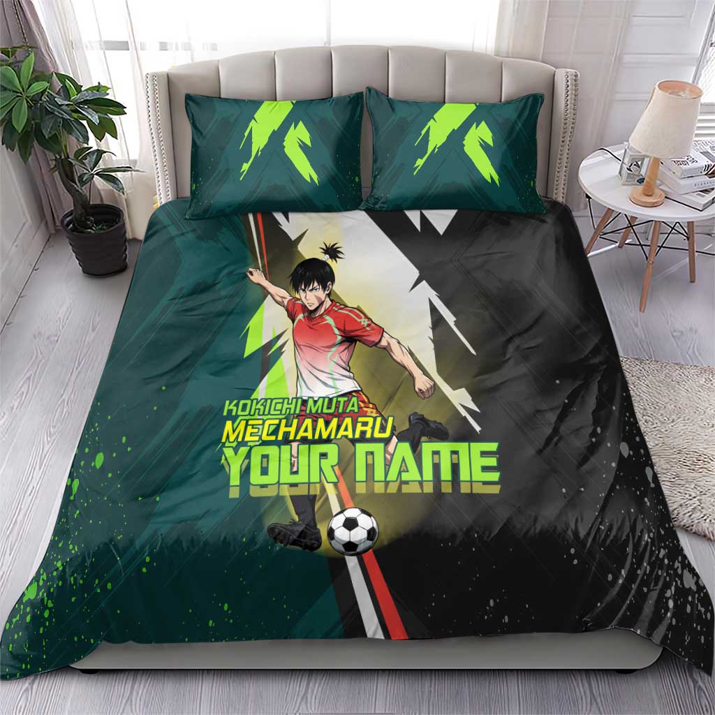 Personalized Kokichi Muta Jujutsu Kaisen Bedding Set Anime Soccer Theme Red Uniform Dynamic Kick Design