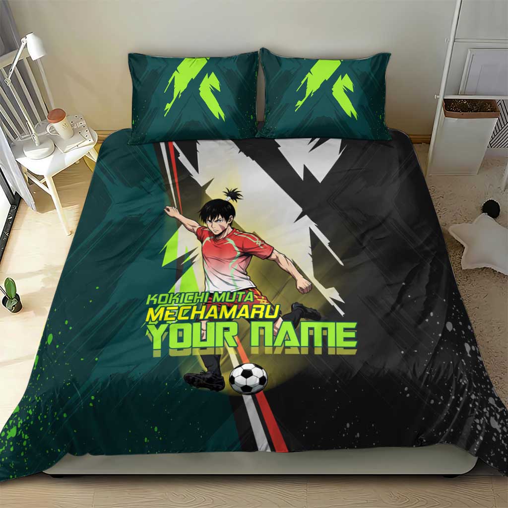 Personalized Kokichi Muta Jujutsu Kaisen Bedding Set Anime Soccer Theme Red Uniform Dynamic Kick Design
