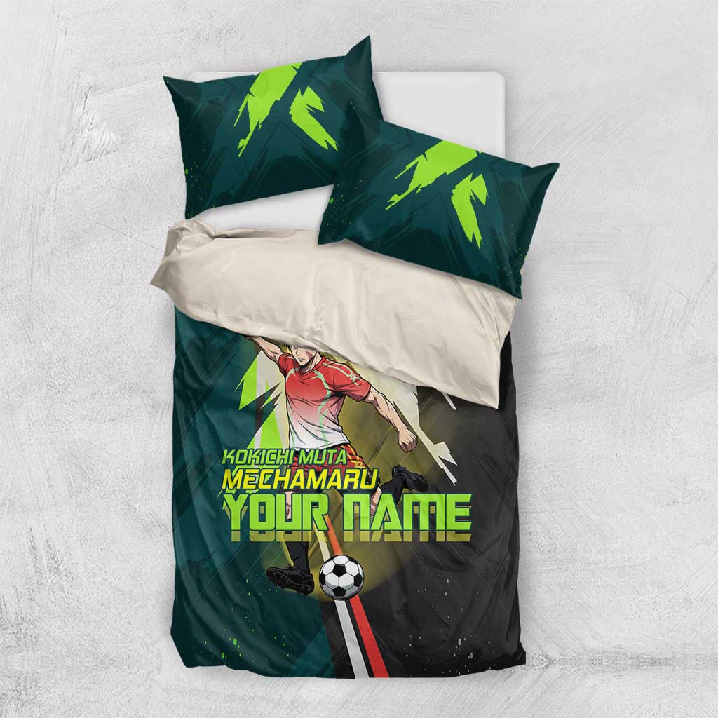 Personalized Kokichi Muta Jujutsu Kaisen Bedding Set Anime Soccer Theme Red Uniform Dynamic Kick Design