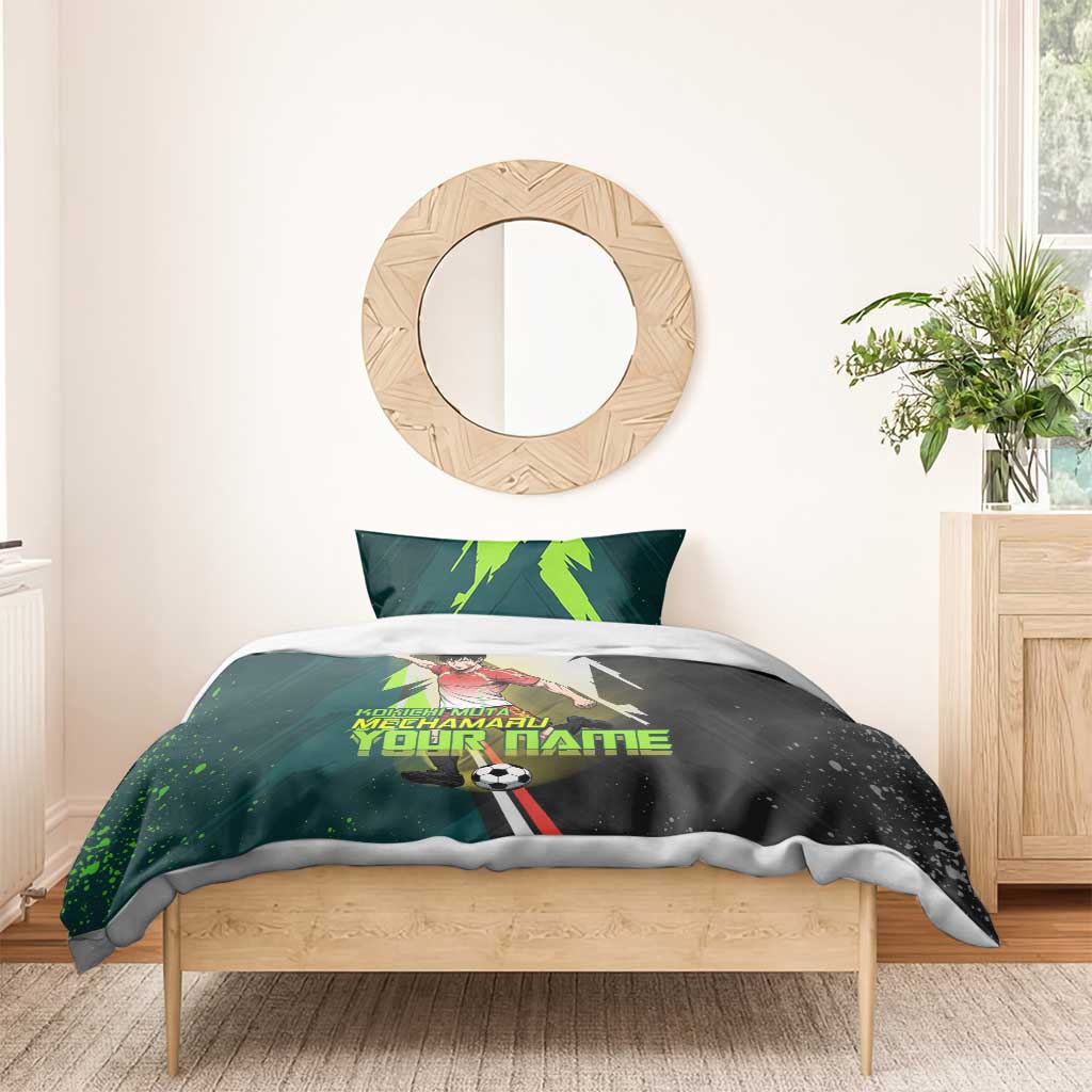 Personalized Kokichi Muta Jujutsu Kaisen Bedding Set Anime Soccer Theme Red Uniform Dynamic Kick Design
