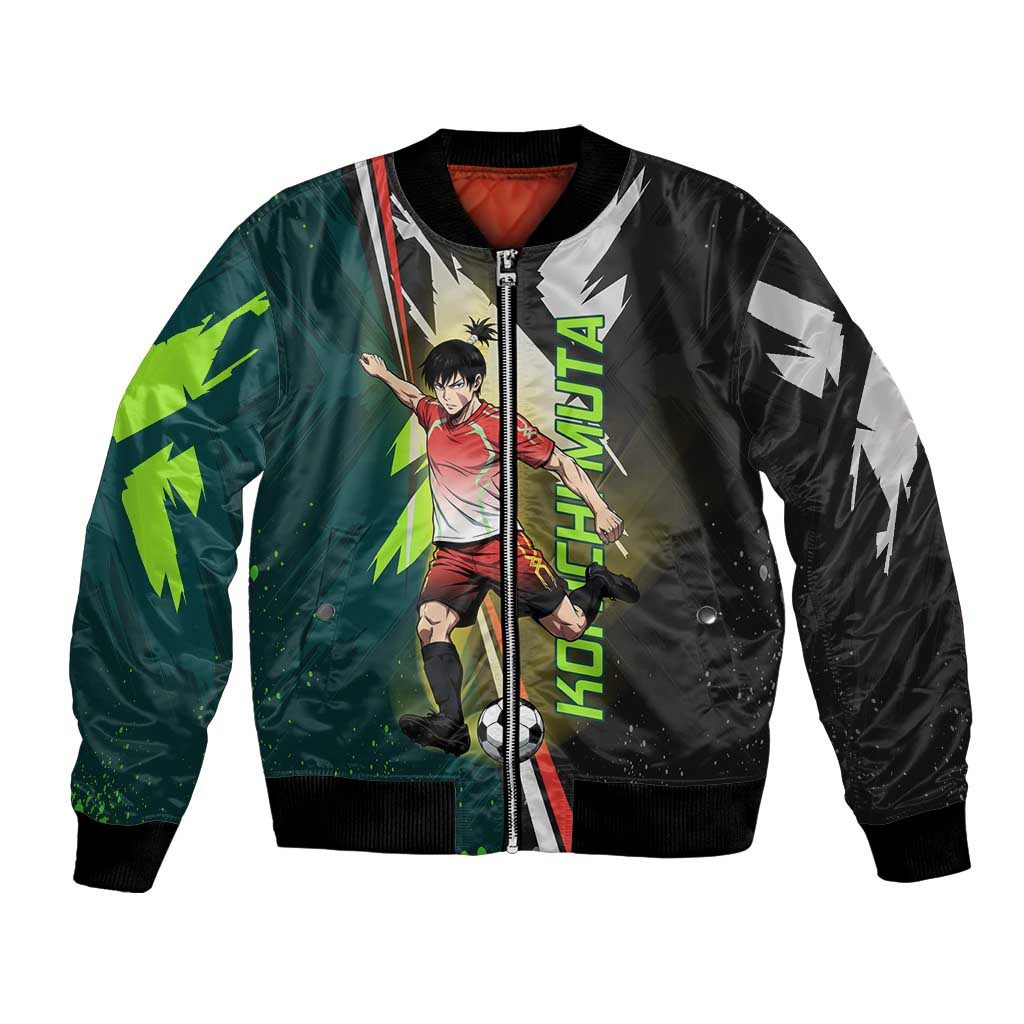 Personalized Kokichi Muta Jujutsu Kaisen Bomber Jacket Anime Soccer Theme Red Uniform Dynamic Kick Design