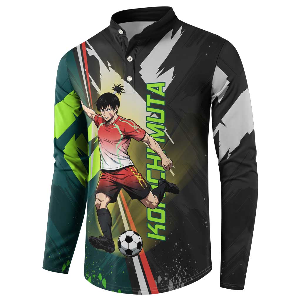 Personalized Kokichi Muta Jujutsu Kaisen Button Sweatshirt Anime Soccer Theme Red Uniform Dynamic Kick Design