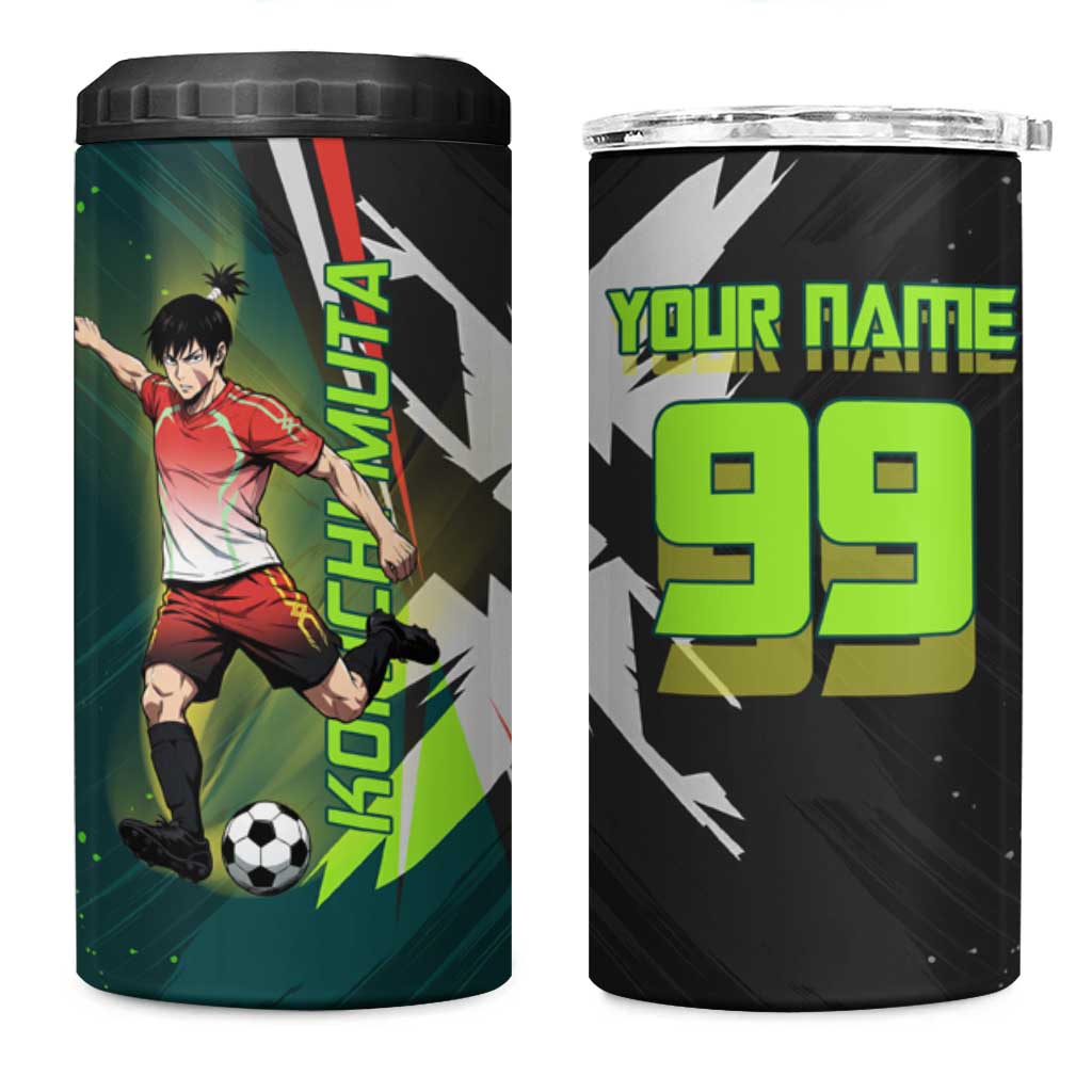 Personalized Kokichi Muta Jujutsu Kaisen 4 in 1 Can Cooler Tumbler Anime Soccer Theme Red Uniform Dynamic Kick Design
