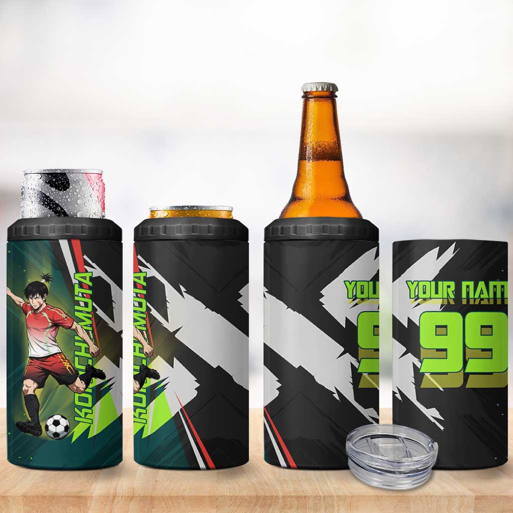 Personalized Kokichi Muta Jujutsu Kaisen 4 in 1 Can Cooler Tumbler Anime Soccer Theme Red Uniform Dynamic Kick Design