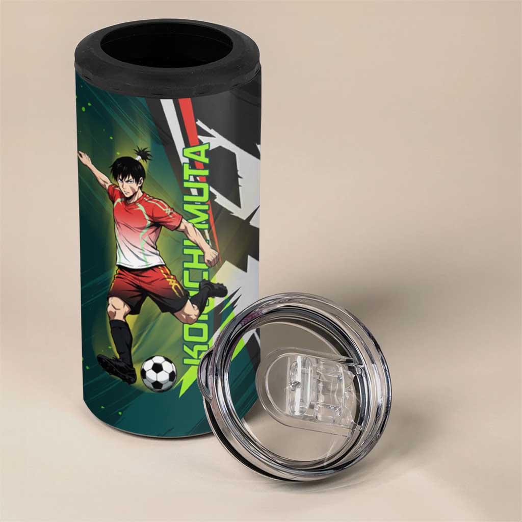 Personalized Kokichi Muta Jujutsu Kaisen 4 in 1 Can Cooler Tumbler Anime Soccer Theme Red Uniform Dynamic Kick Design