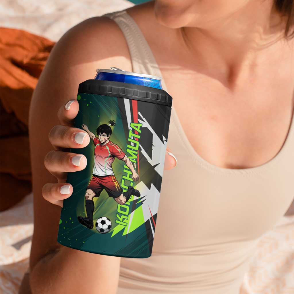 Personalized Kokichi Muta Jujutsu Kaisen 4 in 1 Can Cooler Tumbler Anime Soccer Theme Red Uniform Dynamic Kick Design