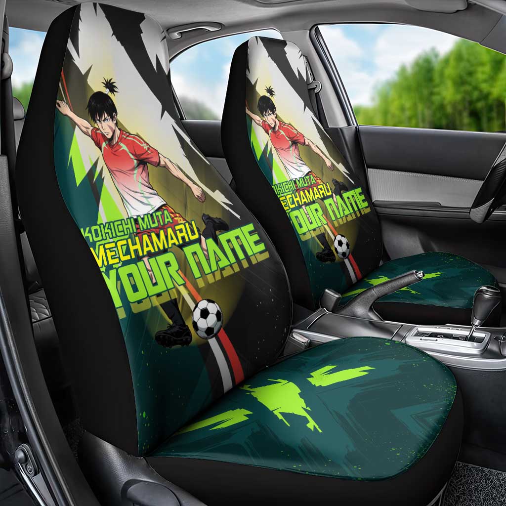 Personalized Kokichi Muta Jujutsu Kaisen Car Seat Cover Anime Soccer Theme Red Uniform Dynamic Kick Design