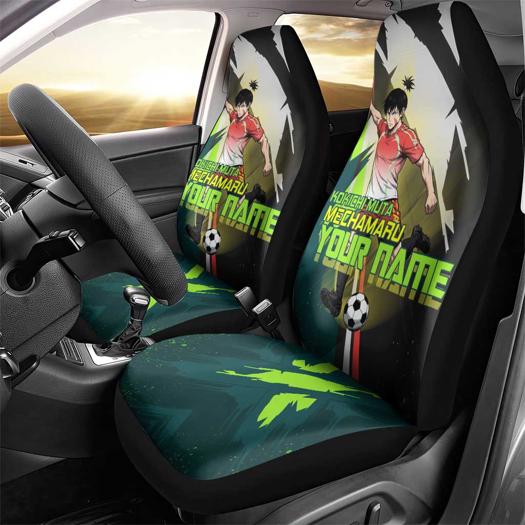 Personalized Kokichi Muta Jujutsu Kaisen Car Seat Cover Anime Soccer Theme Red Uniform Dynamic Kick Design