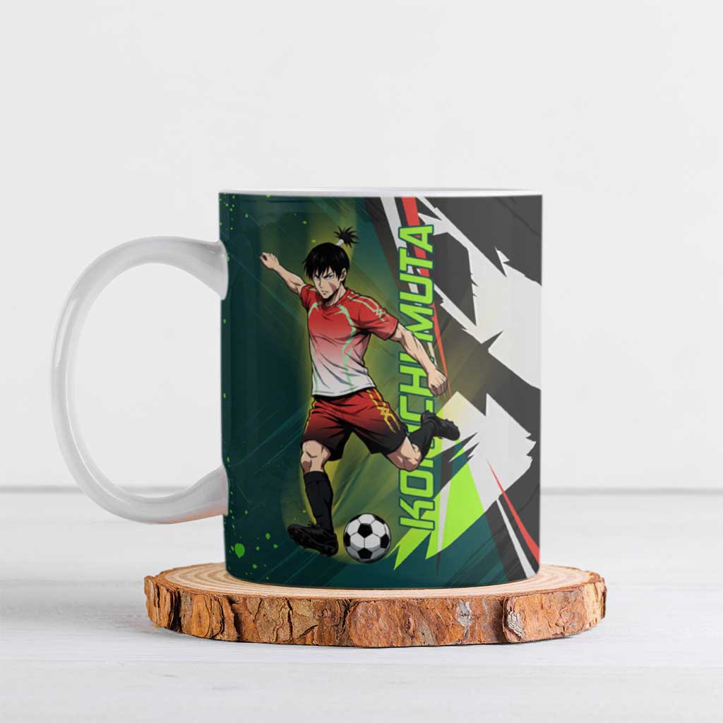 Personalized Kokichi Muta Jujutsu Kaisen Ceramic Mug Anime Soccer Theme Red Uniform Dynamic Kick Design