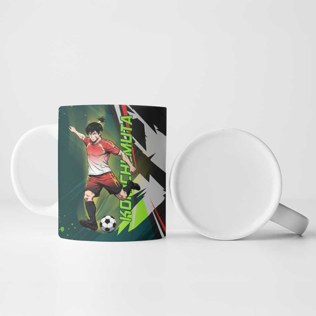 Personalized Kokichi Muta Jujutsu Kaisen Ceramic Mug Anime Soccer Theme Red Uniform Dynamic Kick Design