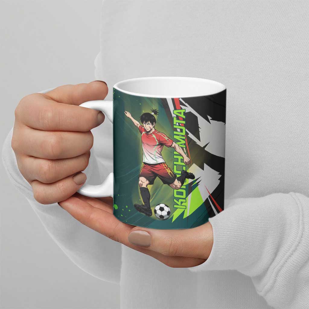 Personalized Kokichi Muta Jujutsu Kaisen Ceramic Mug Anime Soccer Theme Red Uniform Dynamic Kick Design