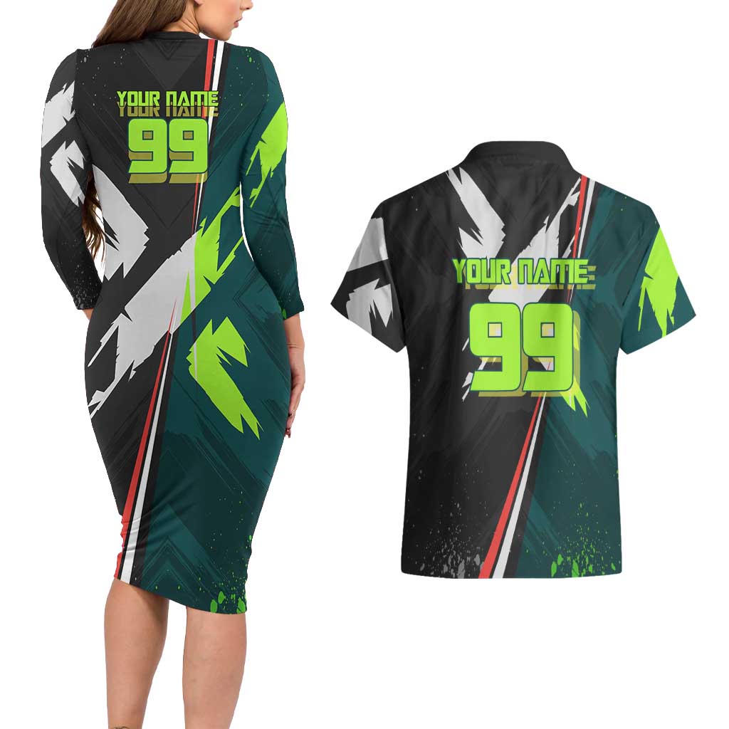 Personalized Kokichi Muta Jujutsu Kaisen Couples Matching Long Sleeve Bodycon Dress and Hawaiian Shirt Anime Soccer Theme Red Uniform Dynamic Kick Design