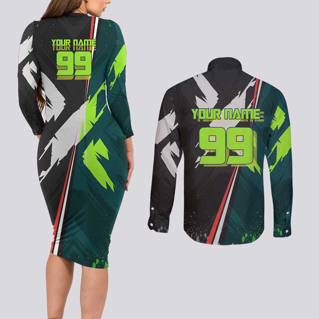 Personalized Kokichi Muta Jujutsu Kaisen Couples Matching Long Sleeve Bodycon Dress and Long Sleeve Button Shirt Anime Soccer Theme Red Uniform Dynamic Kick Design
