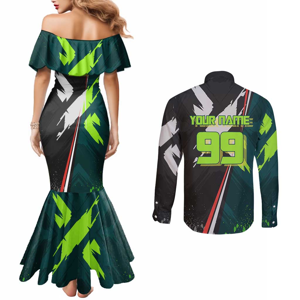 Personalized Kokichi Muta Jujutsu Kaisen Couples Matching Mermaid Dress and Long Sleeve Button Shirt Anime Soccer Theme Red Uniform Dynamic Kick Design