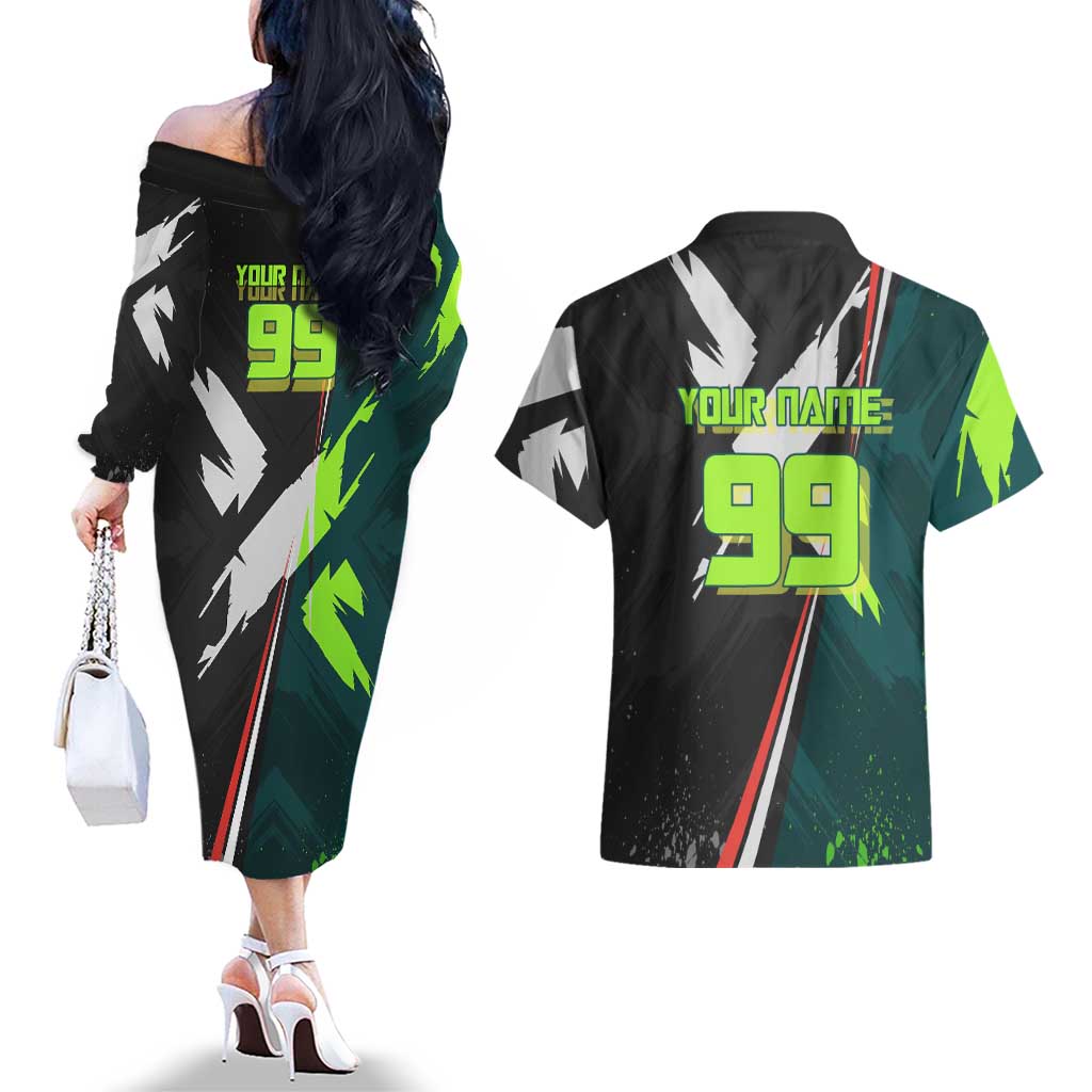 Personalized Kokichi Muta Jujutsu Kaisen Couples Matching Off The Shoulder Long Sleeve Dress and Hawaiian Shirt Anime Soccer Theme Red Uniform Dynamic Kick Design