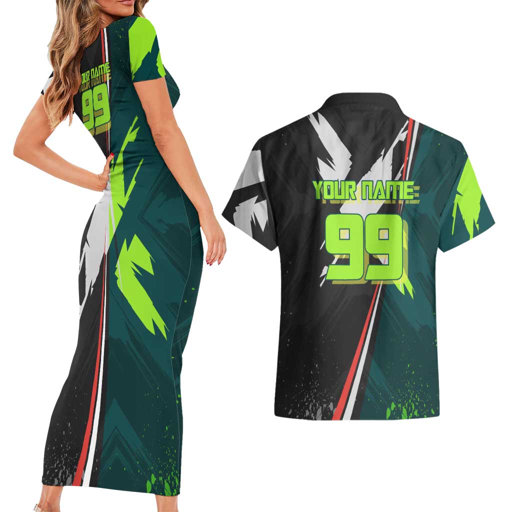 Personalized Kokichi Muta Jujutsu Kaisen Couples Matching Short Sleeve Bodycon Dress and Hawaiian Shirt Anime Soccer Theme Red Uniform Dynamic Kick Design