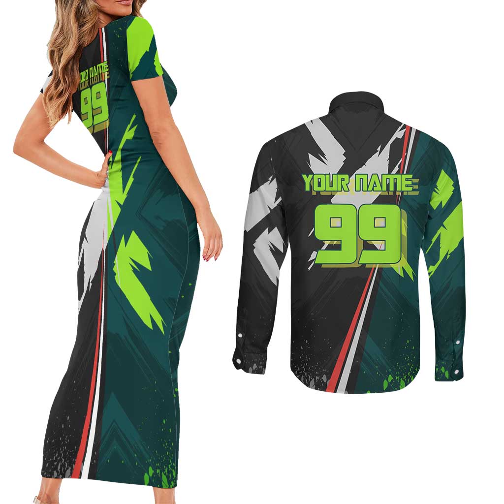 Personalized Kokichi Muta Jujutsu Kaisen Couples Matching Short Sleeve Bodycon Dress and Long Sleeve Button Shirt Anime Soccer Theme Red Uniform Dynamic Kick Design