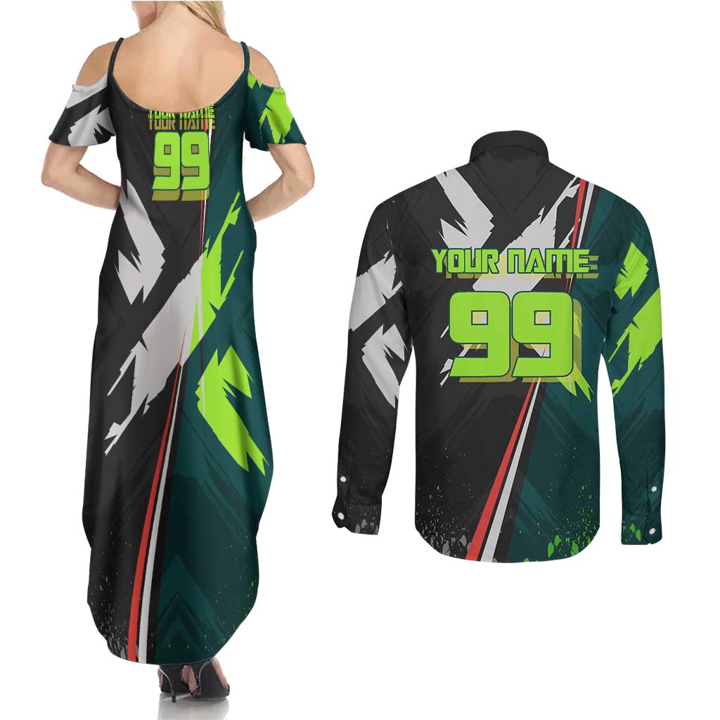 Personalized Kokichi Muta Jujutsu Kaisen Couples Matching Summer Maxi Dress and Long Sleeve Button Shirt Anime Soccer Theme Red Uniform Dynamic Kick Design