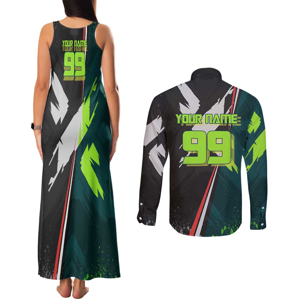 Personalized Kokichi Muta Jujutsu Kaisen Couples Matching Tank Maxi Dress and Long Sleeve Button Shirt Anime Soccer Theme Red Uniform Dynamic Kick Design