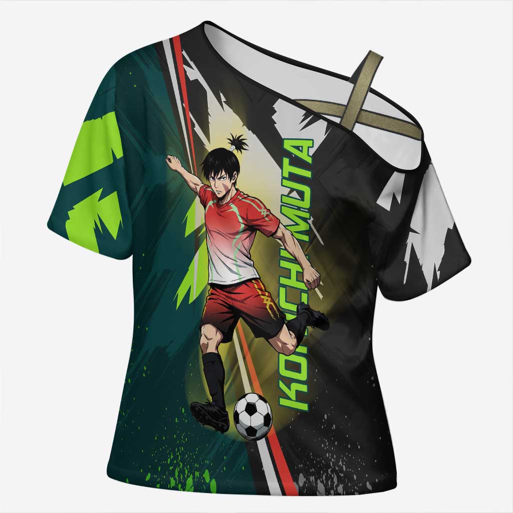 Personalized Kokichi Muta Jujutsu Kaisen Cross Shoulder Shirt Anime Soccer Theme Red Uniform Dynamic Kick Design