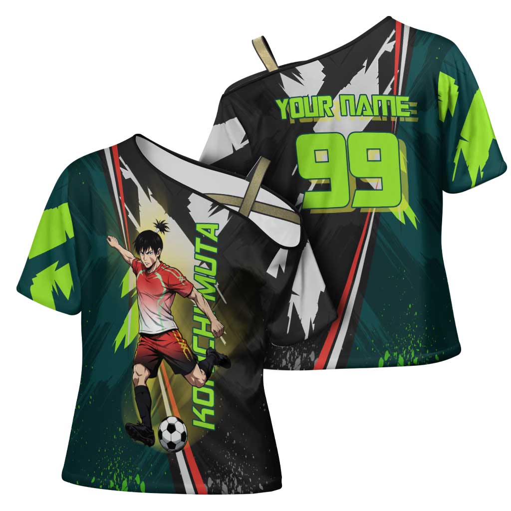 Personalized Kokichi Muta Jujutsu Kaisen Cross Shoulder Shirt Anime Soccer Theme Red Uniform Dynamic Kick Design